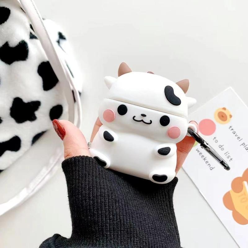 Cow Design Headphone Case, Earphone Case with Keychain, Key Chain Earbuds Case for Iphone Airpods 1 2 3 pro, Cute Accessories