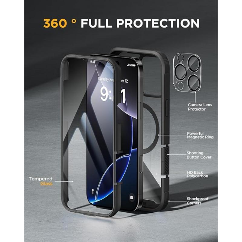 Miracase Glass Cellphone Case ,Full-Body Magnetic Case ,with Built-in 9H Tempered Glass Screen Protector, with Camera Lens Protection Accessories