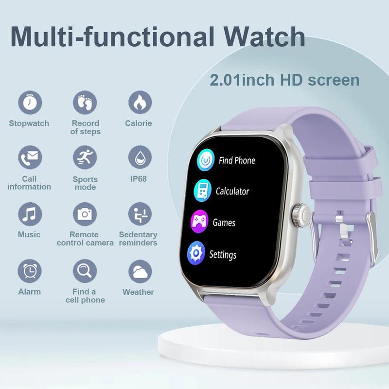 Multifunctional 2.01-inch HD screen Smart Watch, Digital Watch with Heart Rate Monitoring and Many More Functions, Waterproof Sports Watch for Women & Men, Smart & Wearable Devices for Smartphone