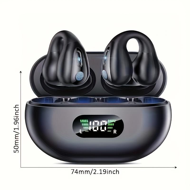 Open ear bone conduction headphone clip on headphones, wireless headphones 5.3 with LED display charging case 60 hours playback time Earbud Electronic