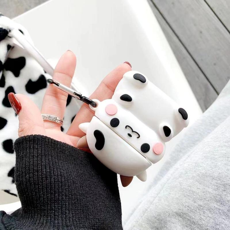 Cow Design Headphone Case, Earphone Case with Keychain, Key Chain Earbuds Case for Iphone Airpods 1 2 3 pro, Cute Accessories