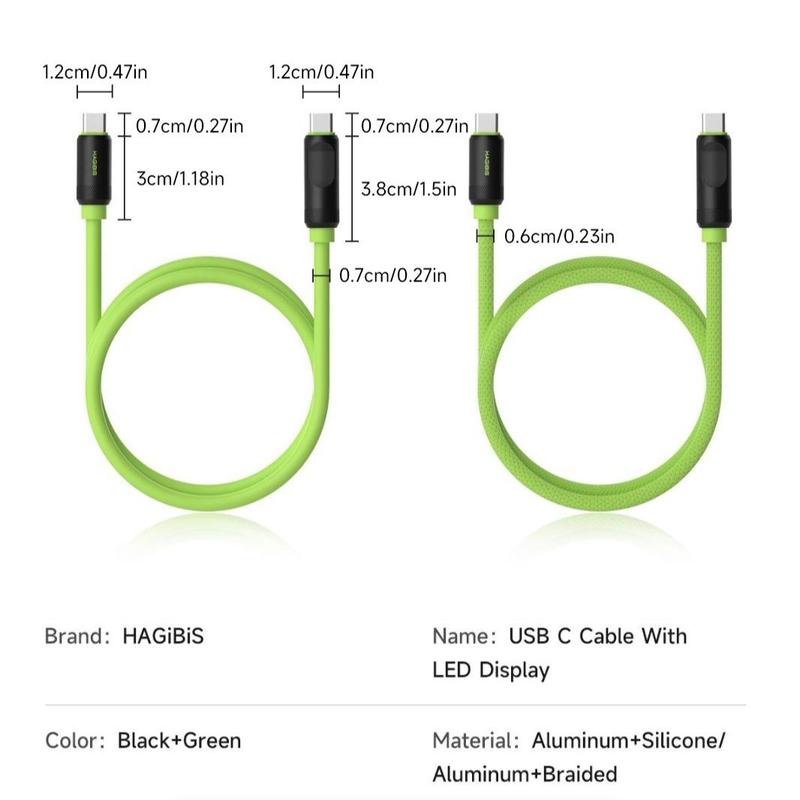 LED Charging Cable, 1 Count 8K@60Hz 40Gbps Display Silicone USB C 240W Data Transfer Thunderbolt 4 3 Video Cord for iPhone 15 iPad MacBook, Portable Charger Cable