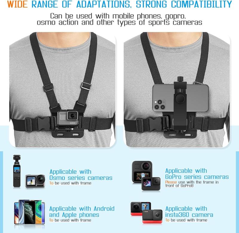 Mobile Phone Chest Strap Mount for VLOG POV, Phone Chest Harness Holder Action Camera and Cell Phones