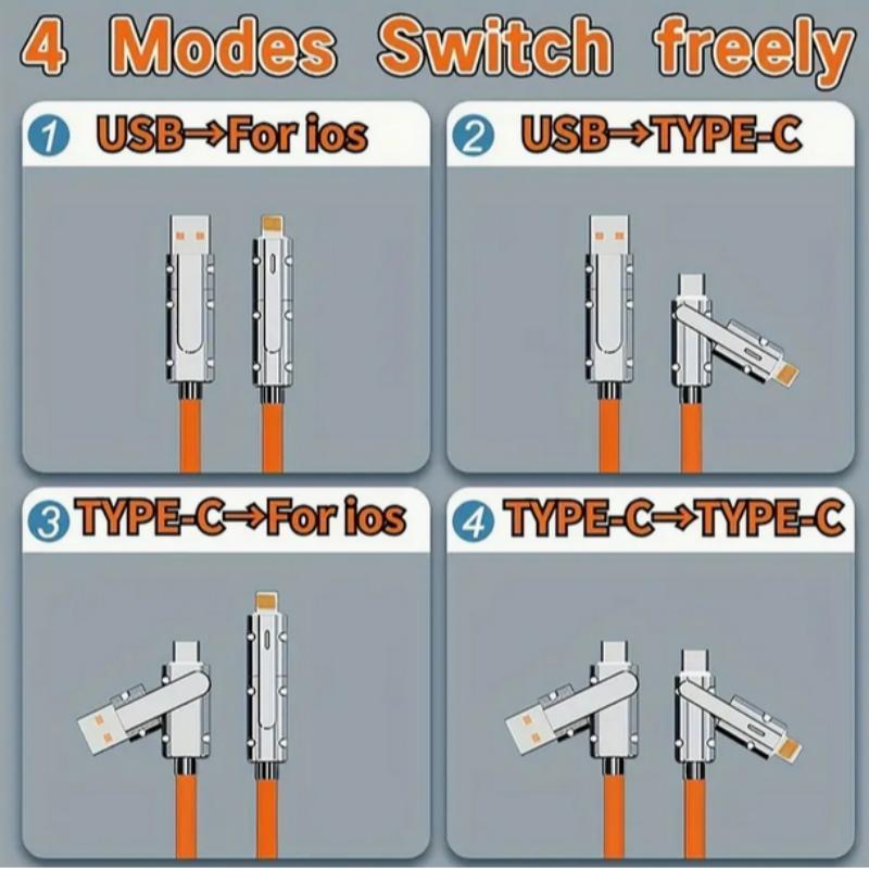 4 in 1 Type-C Charging Data Cable, Multipurpose Phone Fast Charging Data Cable, Multifunctional USB Charging Cable for iPhone & iPad