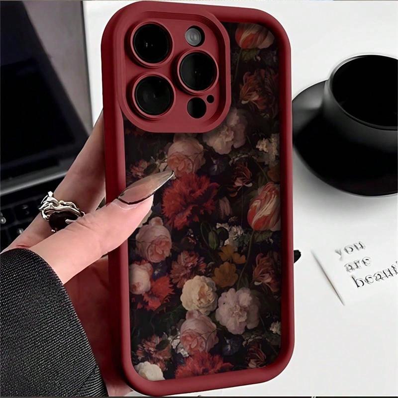 Flower Pattern Smartphone Case, Soft Anti-drop Phone Case, Shockproof Cellphone Protector Cover, Phone Protection Accessories Compatible with iPhone 11 12 13 14 15 Pro Max Devices