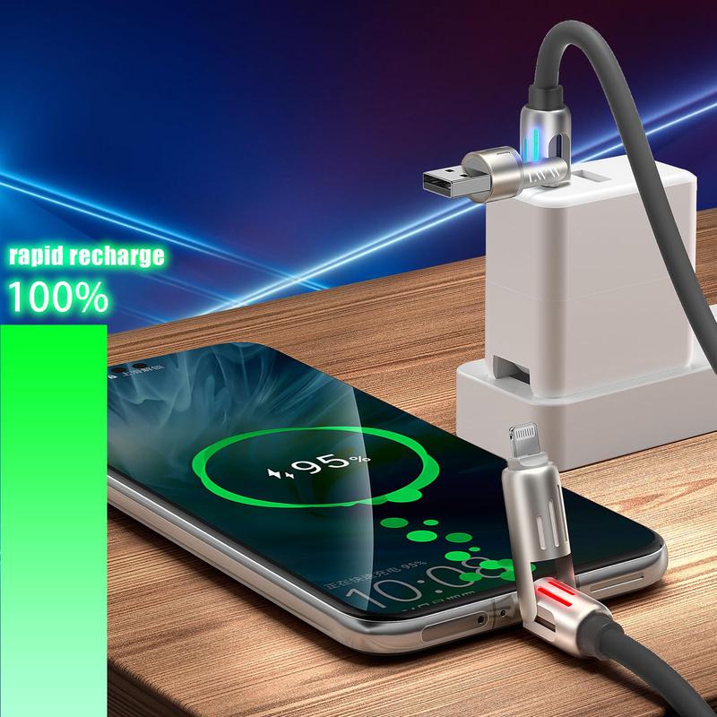 240W 4 in 1 USB-C Fast Charging Cable, Lightning USB A Type C, With Breathing Light, Compatible with iPhone, iPad, Samsung, Laptops Charger Smartphone Cellphone Electronic