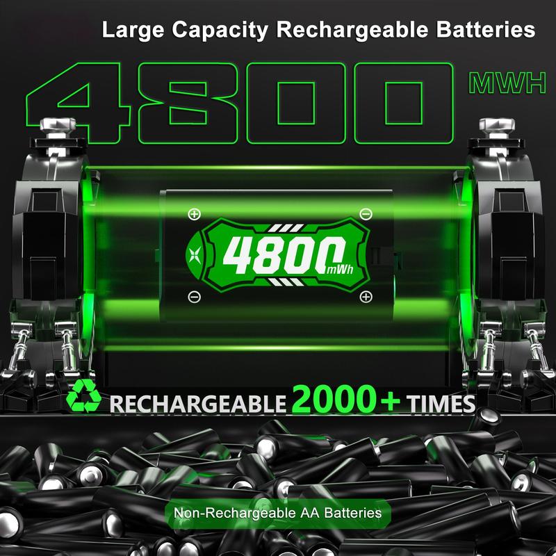 Ponkor Lightning 2×4800mWh Rechargeable Battery Pack for Xbox Controllers High-Capacity, Long-Lasting, Fast Charging, Rechargeable Batteries with 6-LED Mode Charging Dock, Compatible with Xbox One, Xbox One Elite, Xbox One S X and Xbox Series S X, Console