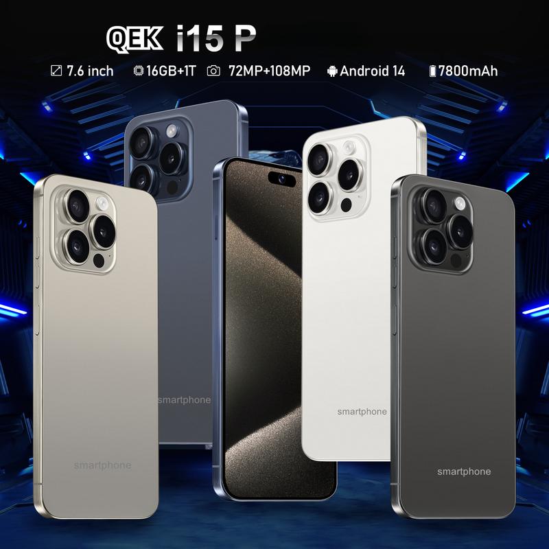 QEKHot selling  15 intelligent Pro Max phone, 7.6-inch 16+1TB8 core processor, cell high-definition screen, front camera, 2 million pixels fixed focus, rear camera, 16 million pixels autofocus battery, 3800mAh Android mobile phone. Limited time promotion