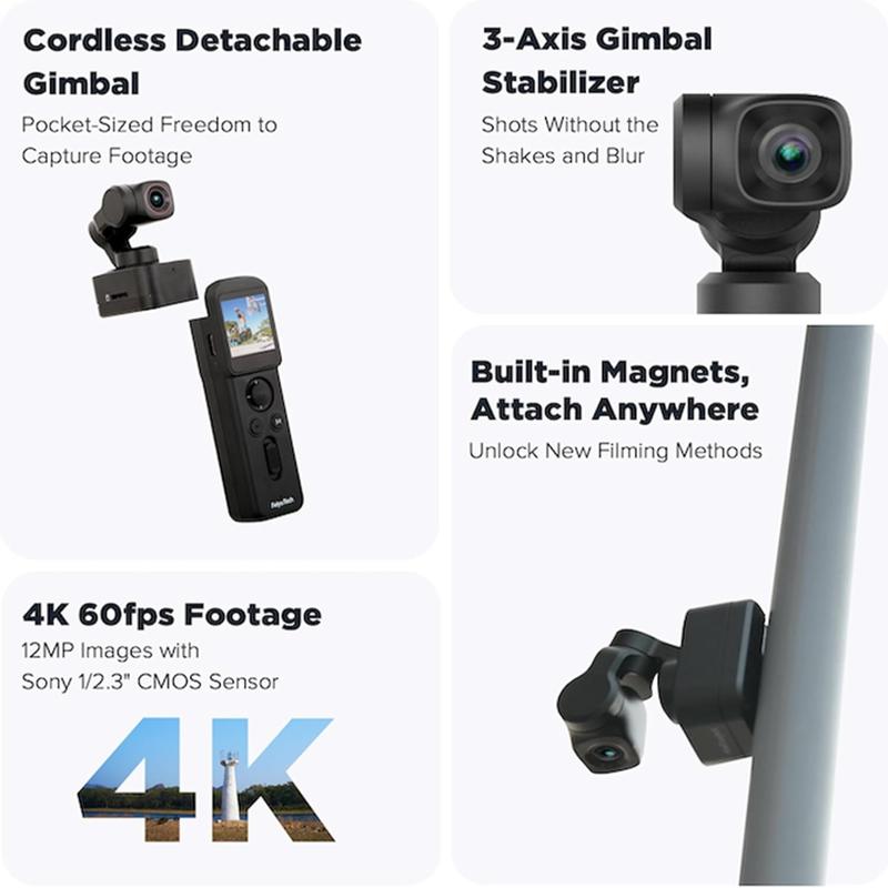 Pocket 3 Gimbal Camera,4K 60FPS Camera with Handheld 3-Axis Stabilizer,Wireless remote control Action Camera, AI Tracking, Detachable Handle, Magnet base gift indoor