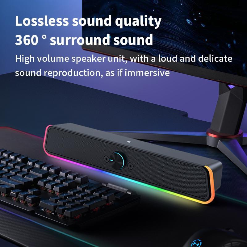 Wired Computer Speaker, 3D Surround Sound Speaker, Touch-sensitive RGB Ambient Light Speaker, Stereo Subwoofer for Laptop TV Auxiliary Amplifier