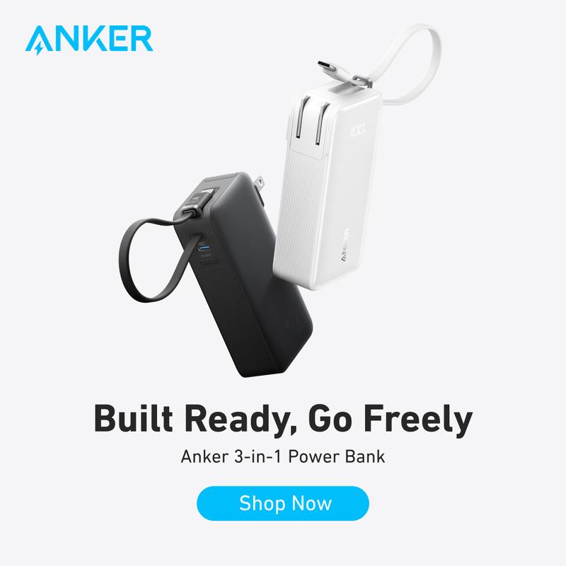 [Black Friday Deal] Anker 3in1 Portable Phone Charger, 10,000mAh Power Bank with Built-in Cable and Foldable AC Plug, 30W Max Compact Battery Pack, Travel Essentials for iPhone 15 Series, Galaxy, MacBook, Smartphone Devices Charging