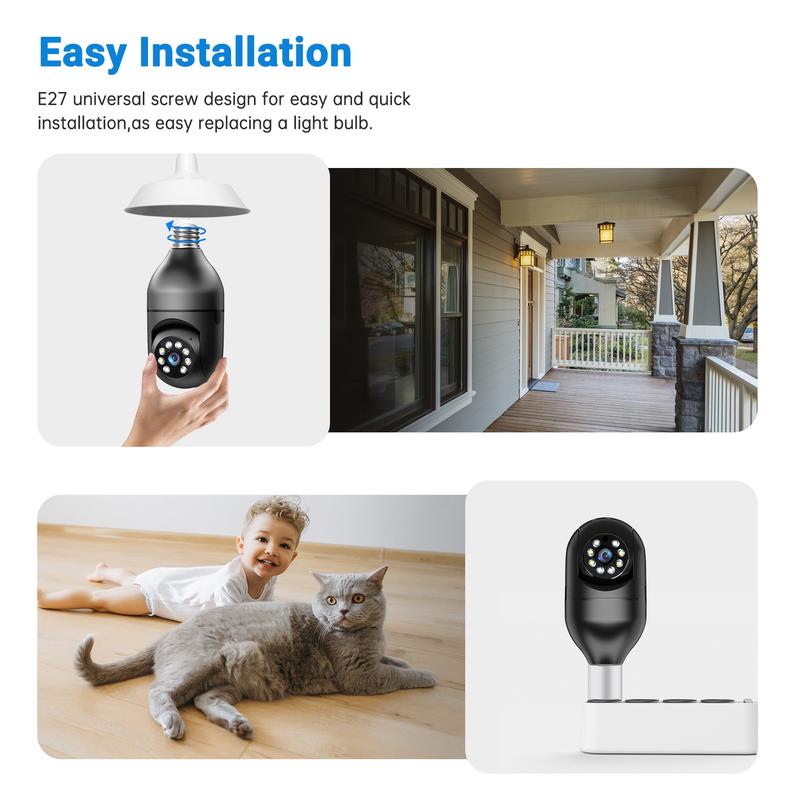 WESECUU Light Bulb Security Camera For Home, 2K Wireless with 5G 2.4GHz WiFi,Two-Way Talk,Color Night Vision, Body Tracking Alarm,Sound Alarm,indoor