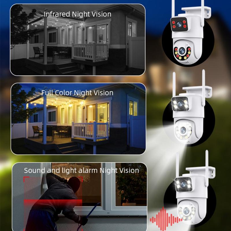 4MP+4MP Binocular Surveillance Camera with Dual Lens, Dual Screen, and 10X Zoom - Audio, Security Wireless Card