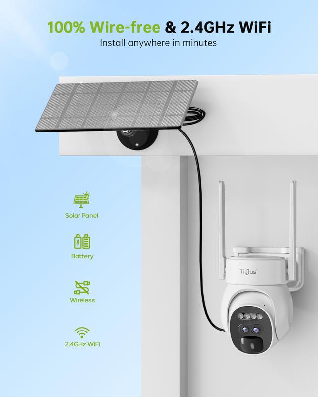 TIEJUS Security Cameras Wireless Outdoor, 2K Solar WiFi Cameras for Home Security Outside, Battery Powered Surveillance Camera Rechargeable