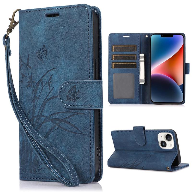 PU Leather Floral Pattern Phone Cases for iPhone 15 Pro Max 15Pro, Wallet Design Flip Phone Case with Card Holder & Lanyard, Shockproof Phone Protector for iPhone 11 12 13 14 15 Pro Max