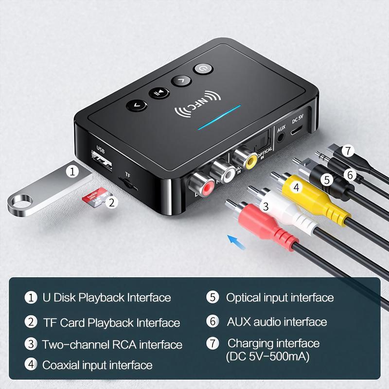 3 in 1 NFC BT5.0 Adapter, Multifunctional Low Latency Adapter with Digital Display & Remote Control for Car Stereo TV PC Home Theater Projector