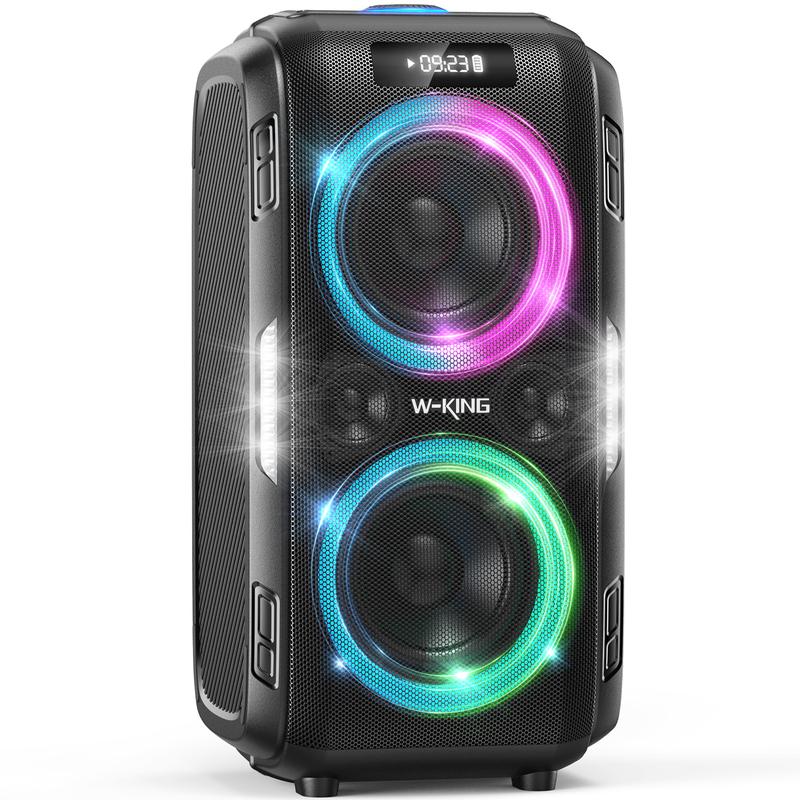 W-KING (200W PEAK)120W Party Large Bluetooth Speaker Loud-Extra Deep Bass, V5.3 Big Boombox Karaoke Portable Speaker Wireless, 12 Custom Bass, Massive 120dB IPX5 Lights USB Play MIC&Guitar Port TF AUX