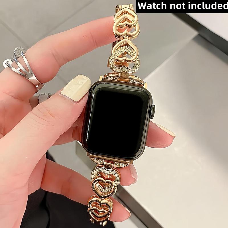 Shiny Artificial Rhinestone Decorated Watch Band (Band Only), Replacement Watch Band for Women, Stainless Steel Watch Band Compatible with Apple Watch, Wearable Accessories, Summer Gift, Smart Watch Band