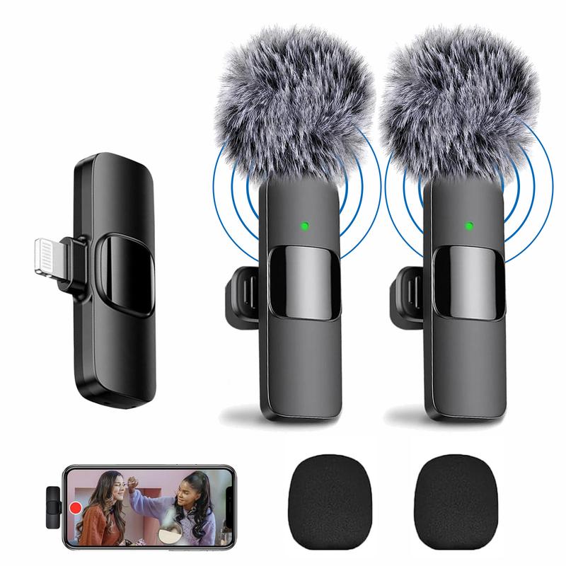 2 pieces Wireless Lavalier Microphones for iPhone, Android, iPad - Mini Wireless Clip-on Microphones for Smartphone christmas gift ideas Black Friday Deals tiktok shop store