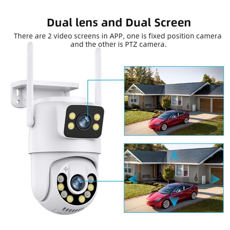 4MP+4MP Binocular Surveillance Camera with Dual Lens, Dual Screen, and 10X Zoom - Audio, Security Wireless Card