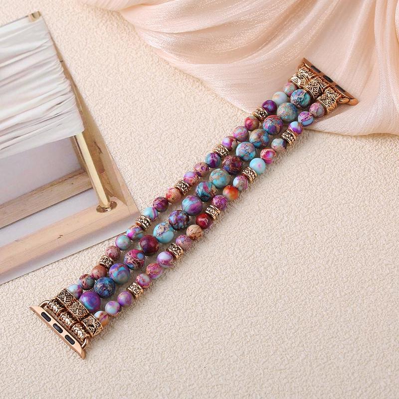 Adjustable Elastic Beaded Watch Band, Fashionable Watch Band for Women, Handmade Beaded Design Watch Band for Apple Watch