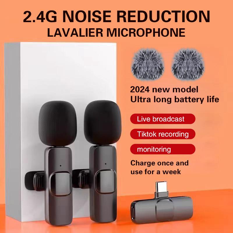 2 pieces Wireless Lavalier Microphones for iPhone, Android, iPad - Mini Wireless Clip-on Microphones for Smartphone christmas gift ideas Black Friday Deals tiktok shop store