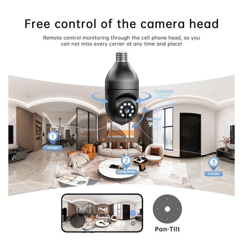 WESECUU Light Bulb Security Camera For Home, 2K Wireless with 5G 2.4GHz WiFi,Two-Way Talk,Color Night Vision, Body Tracking Alarm,Sound Alarm,indoor