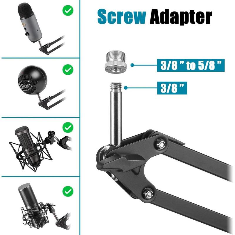 Boom Arm Microphone Mic Stand for Blue Yeti HyperX QuadCast SoloCast Snowball Fifine Shure SM7B and other Mic, Medium