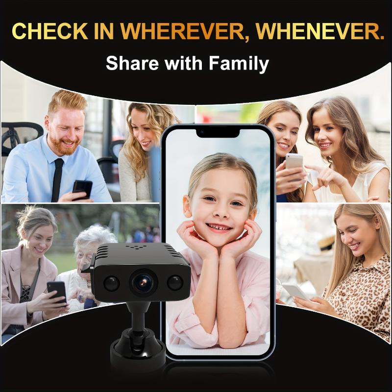 New 1080P HD Mini Wireless WiFi Camera, Intelligent Cloud Storage, Motion Detection Alarm App Push, WIFI Remote Real-Time Viewing, Video Recording, Photo Taking, Infrared Night Vision, Supports Memory Card Playback (Max 128GB). Plastic Rechargeable