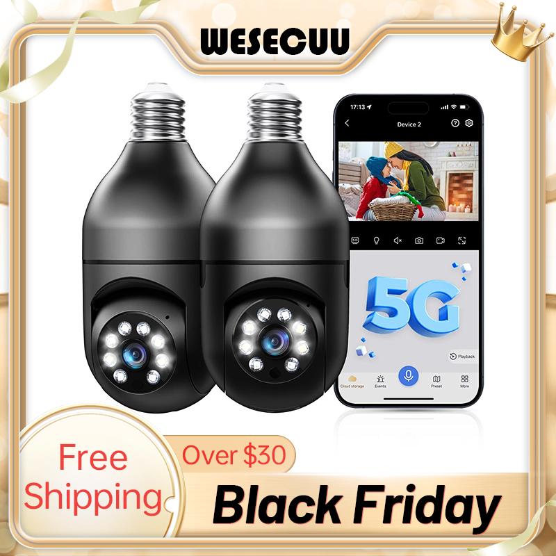 WESECUU Light Bulb Security Camera For Home, 2K Wireless with 5G 2.4GHz WiFi,Two-Way Talk,Color Night Vision, Body Tracking Alarm,Sound Alarm,indoor