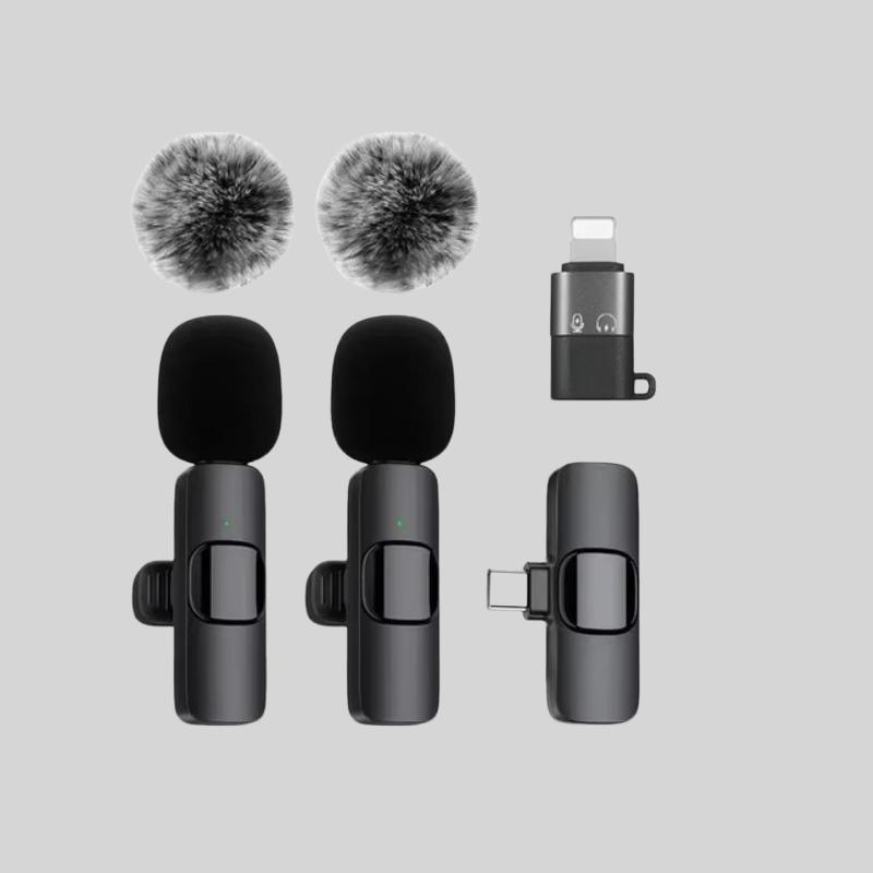 Wireless Lavalier Microphone, USB Rechargeable Plug-play Wireless Microphone, Omnidirectional Condenser Recording Microphone for iPhone Android