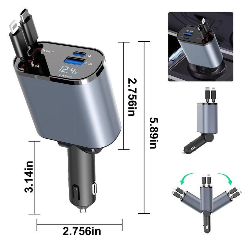 4 in 1   Charger,Super Fast Charging  Charger Max 120W, Cable and 2 USB Ports  Charger Adapter for iPhone 15 14 13 12 Pro Max Galaxy S23 tech x  carcharger Lightning Cellphone Smartphone Electronic Mobile Aluminum Charger with Dual Ports