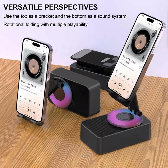 Mobile Phone Stand with Bluetooth Speaker, Adjustable Tablet Holder with Wireles Cell Phone Stand with Wireless Bluetooth Speaker and Anti-Slip Base HD Surround  Universal Cell Phone Tablet Desk Stand Holder Mount Cradle Adjustable Foldable Accessories