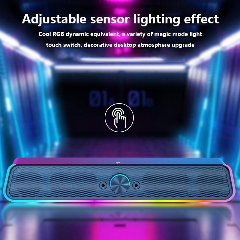 Wired Computer Speaker, 3D Surround Sound Speaker, Touch-sensitive RGB Ambient Light Speaker, Stereo Subwoofer for Laptop TV Auxiliary Amplifier