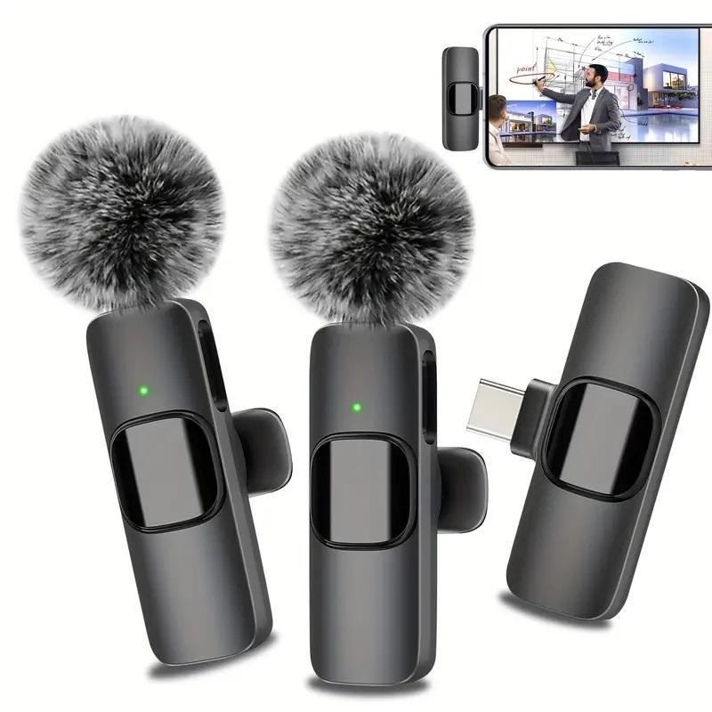 Wireless Lavalier Microphone, USB Rechargeable Plug-play Wireless Microphone, Omnidirectional Condenser Recording Microphone for iPhone Android