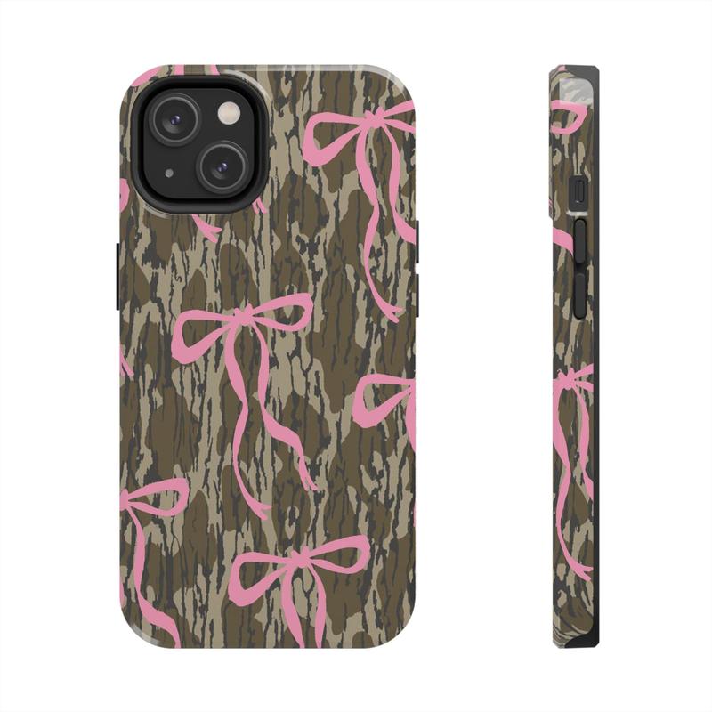 Camo Tough Case for iPhone, Mossy Oak Cute Pink Ribbon Bottomland Phone Case iPhone 16 15Pro, 14, 13, 12, 11, 8, XR Mini, Pro Max, Plus Accessories Protection Aesthetic Shockproof