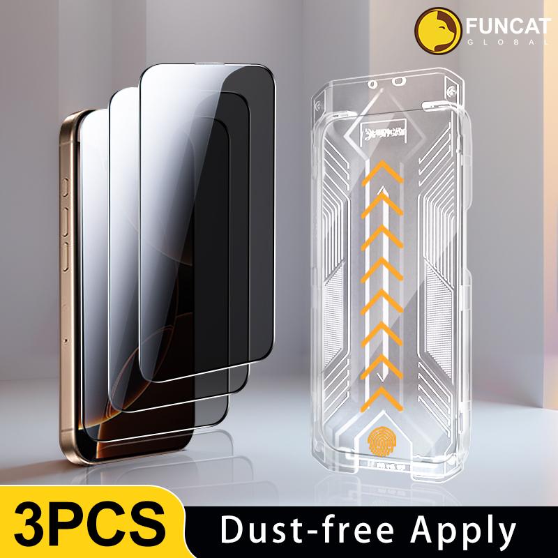 Black Friday [3PCS] FUNCAT GLOBAL Screen Protector-Dust-free Applicator FOR iPhone 16 15 14 13 12 