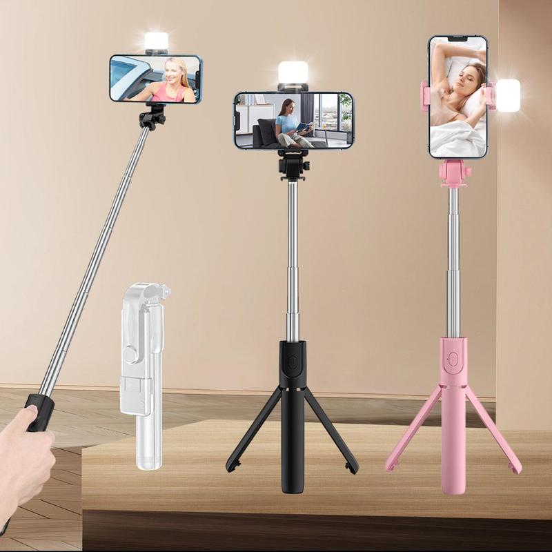 Portable Selfie Stick Tripod, 1 Count Handheld Selfie Stick with Fill Light, 360 Degree Rotatable Phone Tripod, Universal Phone Accessories for Live Streaming