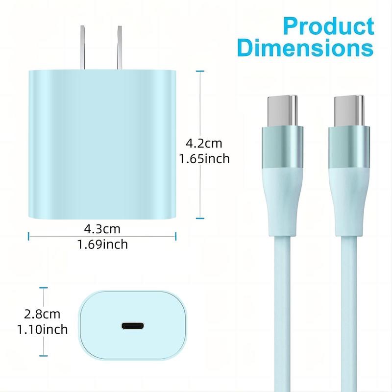 20W PD Wall Fast Charger & 20W USB-C to Type-C Cable, Portable Charger, Phone Charger, Summer Mobile Phone Accessories for iPhone 15 Pro Max Series HUAWEI Samsung Xiaomi OPPO, Electronic Device