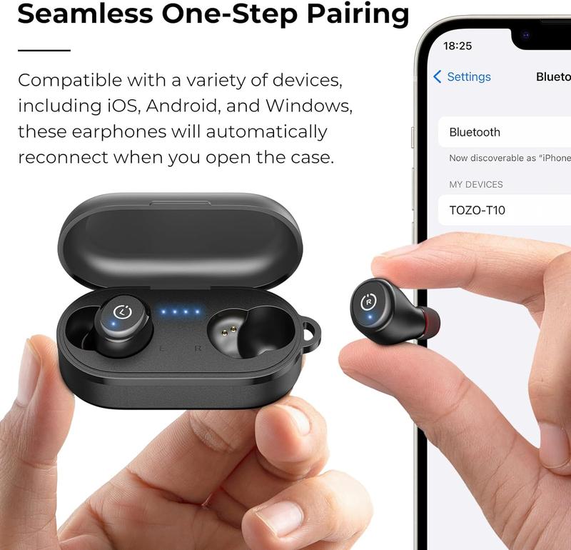 TOZO T10 (Ergonomic Edition) Wireless Earbuds Bluetooth 5.3 Headphones, App Customize EQ, Ergonomic Design, 55H Playtime, Wireless Charging Case, IPX8 Waterproof Sound in-Ear Headset, 2024 New Version