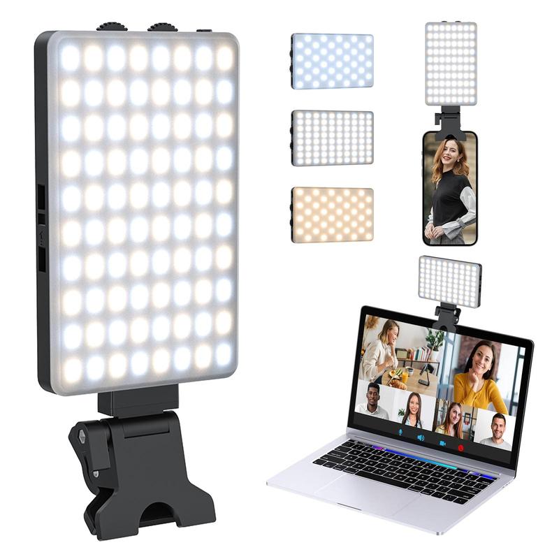 Selfie Light Clip, Adjustable Color Temperature & Brightness, Rechargeable LED Light for Phone, Tablet, Laptop, Makeup, Live-streaming, Summer Essentials