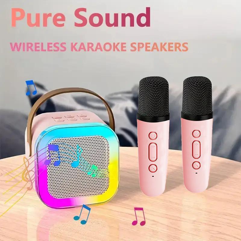 Mini Karaoke Speaker with 2 Microphones, Rechargeable Wireless Outdoor Speaker with RGB Light