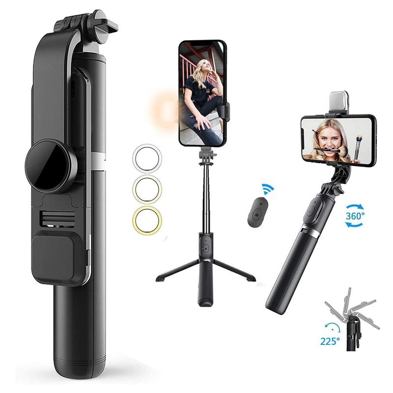 Portable Selfie Stick Phone Tripod, Rechargeable Selfie Fill Light, Multifunctional Professional Travel Tripod with Remote Control, Compatible with Android iPhone