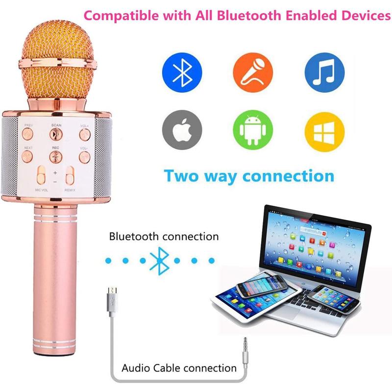 Wireless Bluetooth Karaoke Microphone,3 in 1 Portable Handheld Karaoke Mic Speaker Machine,Karaoke Machine for ,Home Party Singing Microphone,Birthday Party,Best Gifts for  (Rose Gold)