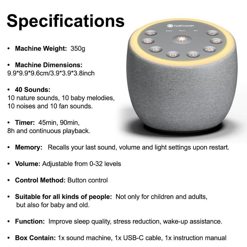 Hotmoon White Noise Machine, 1 Count USB Powered Portable Sleep Sound Machine with Lighting Modes & Timer Function, Use for Home Travel, Gifts for Mum