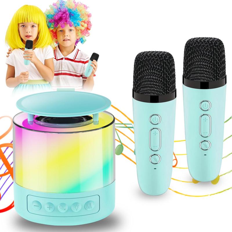 Portable Karaoke Machine with 2 Wireless Microphones, Mini Speaker with LED Light Modes, Birthday Gift for Girls & Boys