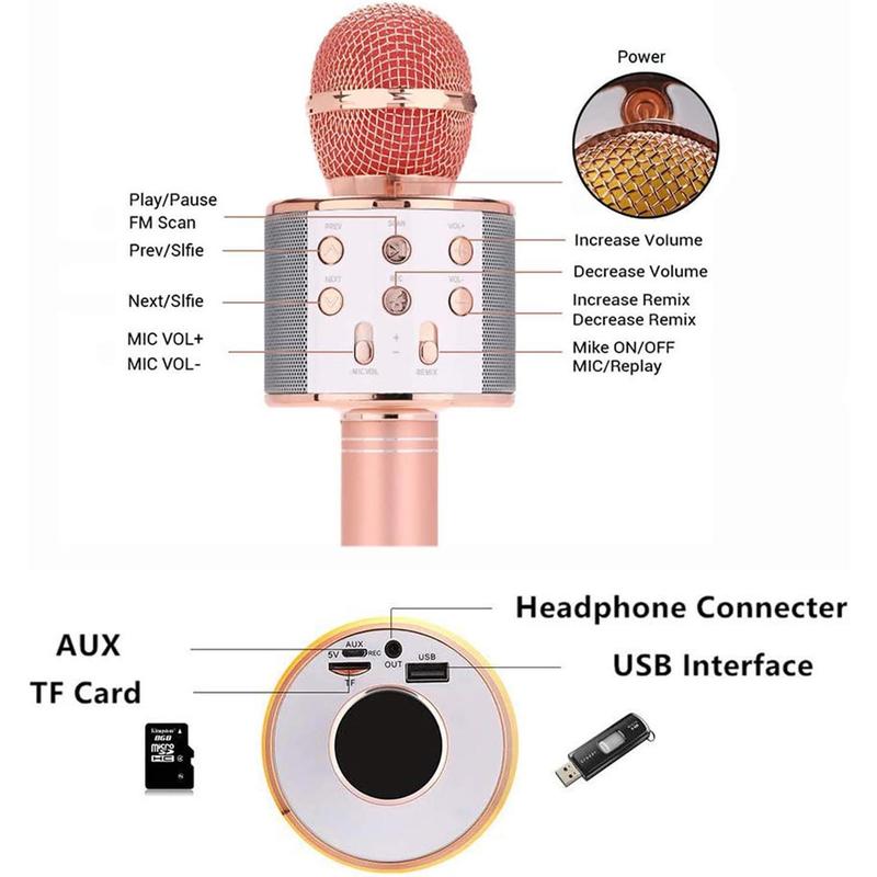 Wireless Bluetooth Karaoke Microphone,3 in 1 Portable Handheld Karaoke Mic Speaker Machine,Karaoke Machine for ,Home Party Singing Microphone,Birthday Party,Best Gifts for  (Rose Gold)