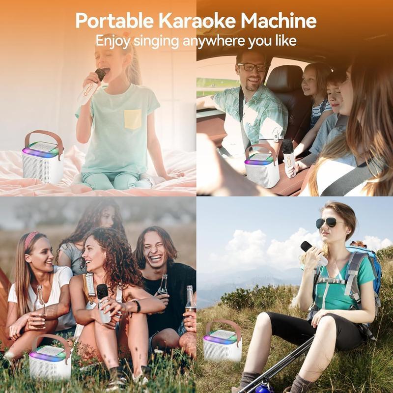 Mini Karaoke Speaker with 2 Microphones, Rechargeable Wireless Outdoor Speaker with RGB Light