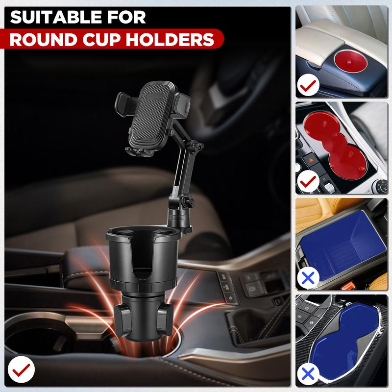 Cup Holder Phone Mount for Car,Upgraded 2 in 1 Car Cup Phone Holder Expander with Adjustable Base,360 Degree Rotation, Cup Phone Holder for Car Compatible iPhone,Samsung & All Smartphones