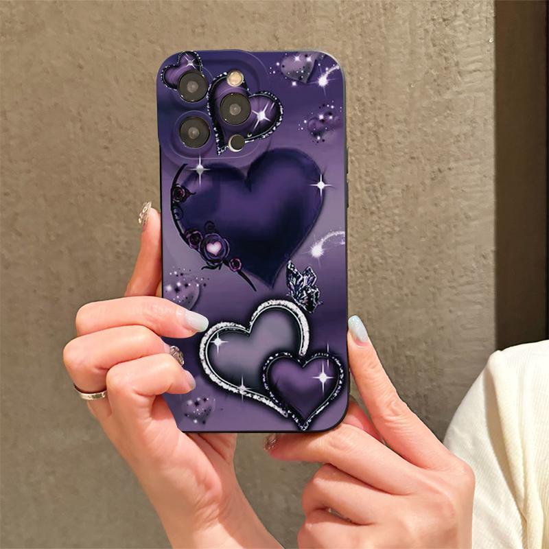 Elegant Heart Pattern Phone Case, Anti-drop Cellphone Protective Case, All-inclusive Shockproof Phone Cover Compatible with iPhone 11 12 13 14 15 Pro Max